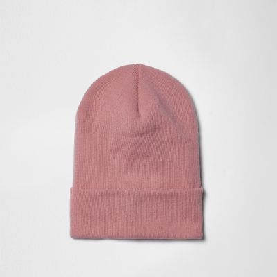 Pink fine knit slouchy beanie
